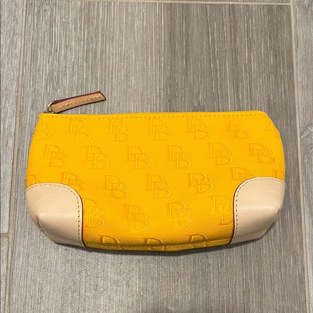 Dooney & Bourke Signature Embossed Zip Pouch – Yellow with Cream Trim